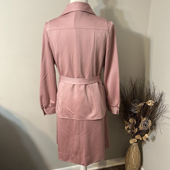 Vtg 60’s 2pc Edith Flagg California Pink A-line Midi Dress & Jacket Belted Sz L - Picture 2 of 13